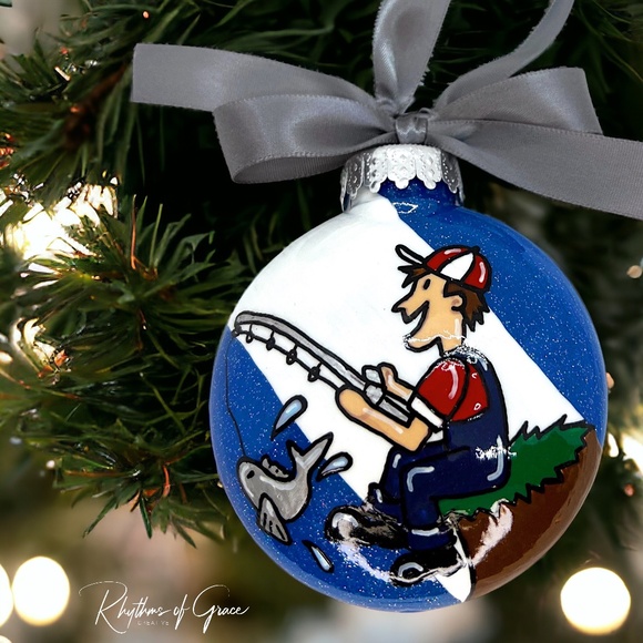 Fisherman Christmas Ornament, Personalized Holiday Gift for Fishing Enthusiasts - Picture 1 of 10